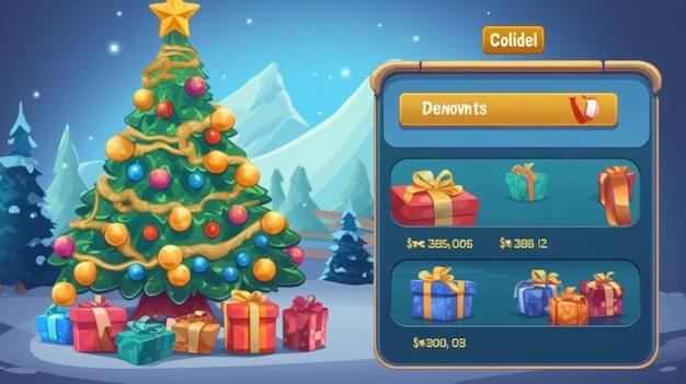 Vettore uno screenshot di un albero di natale con regali e un albero da natale
