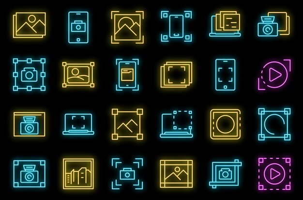 Screenshot icons set vector neon