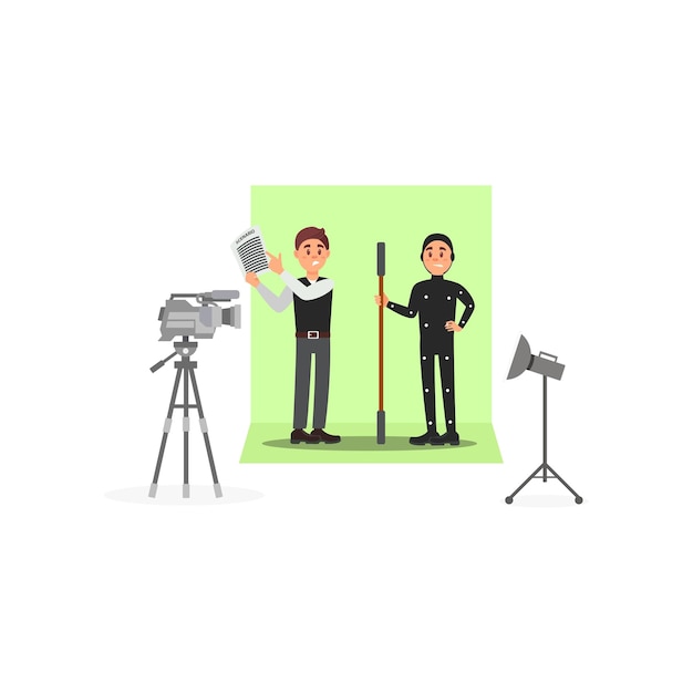 Screenwriter and actor working on the film entertainment industry movie making vector Illustration on a white background