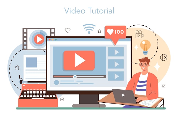 Онлайн-сервис или платформа сценариста драматург создает сценарий для фильма автор пишет новый сценарий видеоурок изолированная векторная иллюстрация