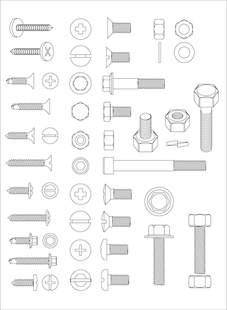 Вектор Комплект крепежа болтов и гаек