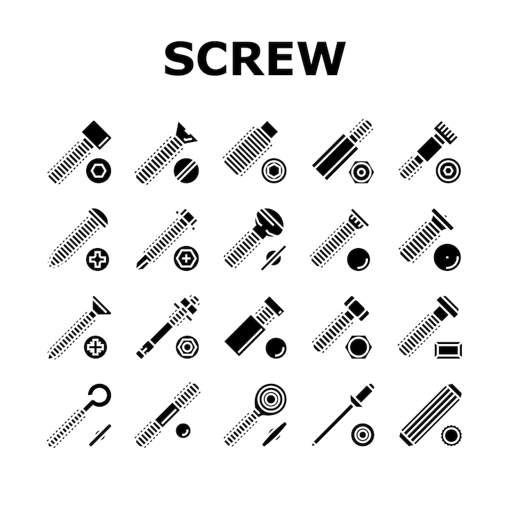 Vector screw and bolt building accessory icons set vector
