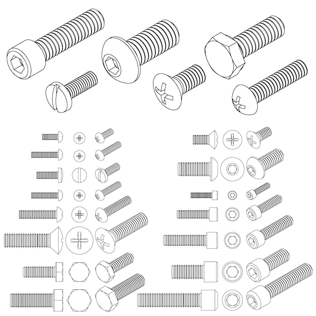 Vector screw fasteners bolts nuts set vector