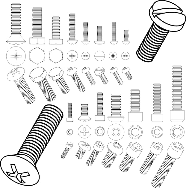 Screw fasteners bolts nuts set vector