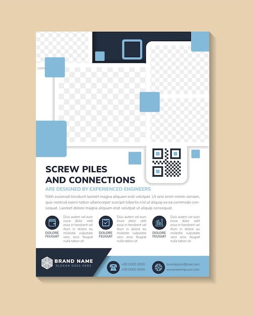 ベクトル スクリューパイルと接続チラシテンプレートスペースフォトコラージュ付きのモダンな垂直レイアウト