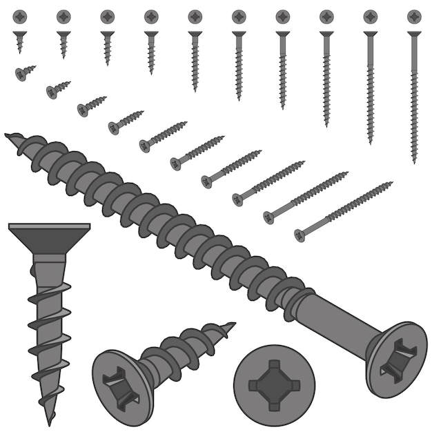 Vector screw set isometric drawing