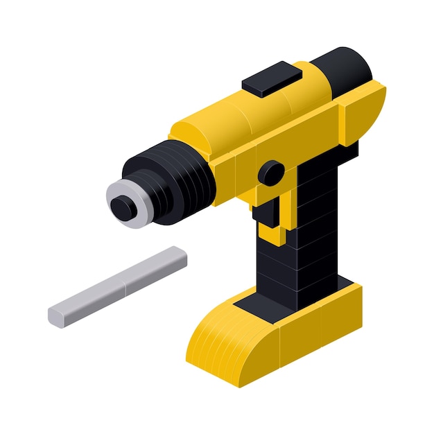 Vector screwdriver drill on white background isometric vector illustration