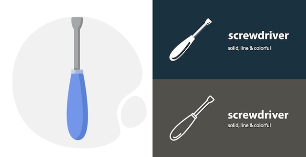 Screwdriver isolated tool flat icon with Screwdriver solid line icons