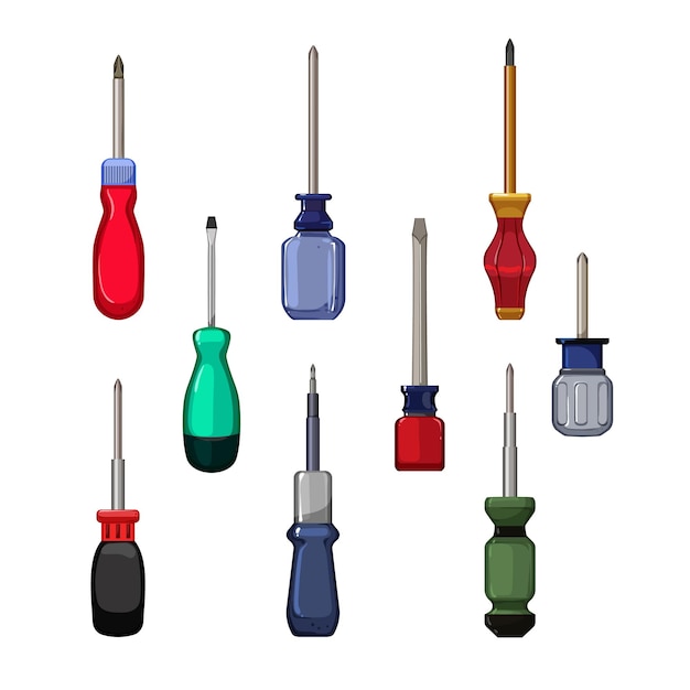 Screwdriver tool set cartoon vector illustration