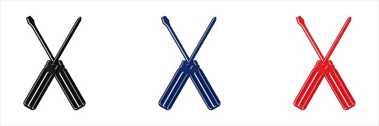 Vector screwdrivers silhouette vector in black red and blue