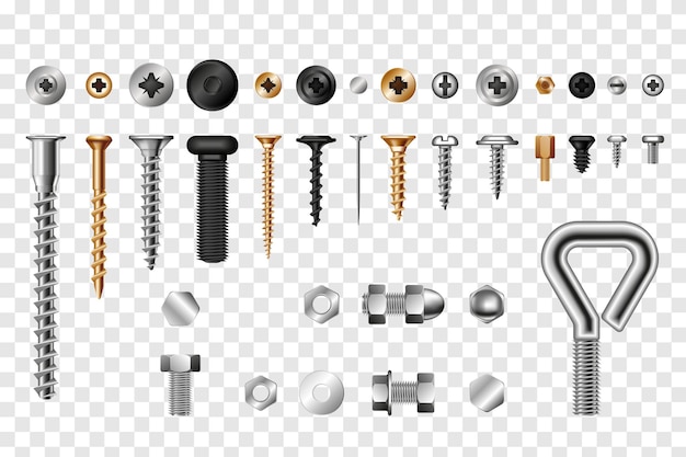 Screws Tools Realistic Transparent Set