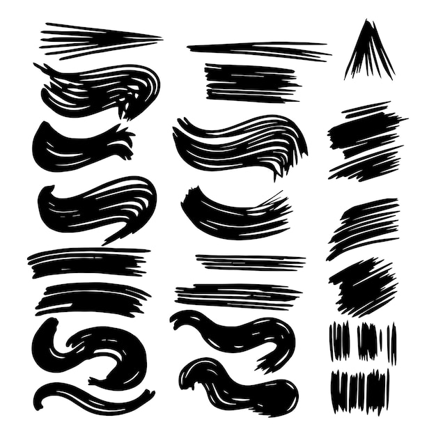 Scribble brush stroke charcoal curly line set illustation for background design