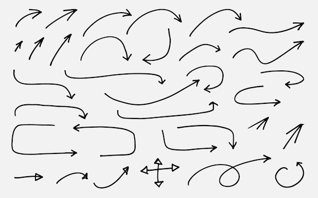 Scarabocchio disegnato a mano diagramma freccia icone vettore set, scarabocchio elementi infografici