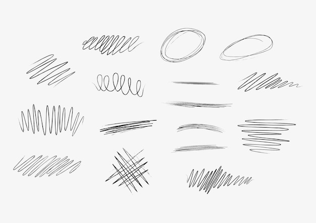 Vettore scribble set di matite disegnate a mano di doodle vettorio nero elemento grungy su sfondo bianco