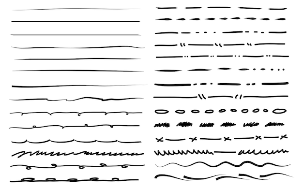 Scribble linee disegnate a mano set vettoriale doodle grunge pennello linee isolate su sfondo bianco illustrazione vettoriale