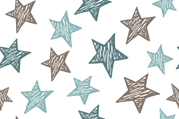 Scribble stars grunge vector seamless pattern Cosmos background