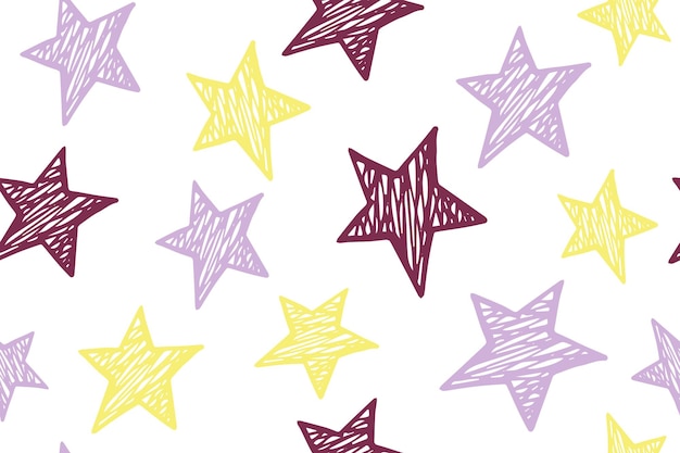 Scribble stars grunge vector seamless pattern Cosmos background