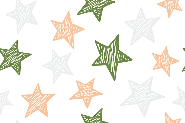 Scribble stars grunge vector seamless pattern Cosmos background