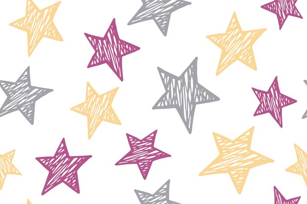 Scribble stars grunge vector seamless pattern Cosmos background