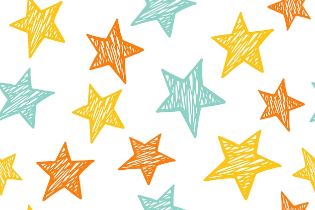 Scribble stars grunge vector seamless pattern Cosmos background