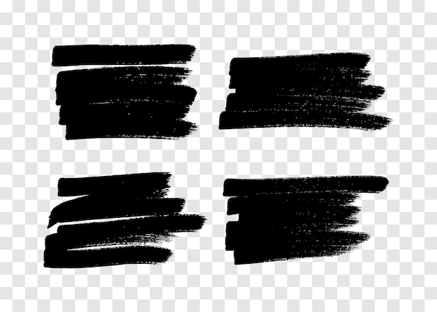 Каракули черным маркером Набор из четырех каракулей в стиле различных каракулей Черные элементы дизайна, нарисованные вручную на прозрачном фоне Векторная иллюстрация