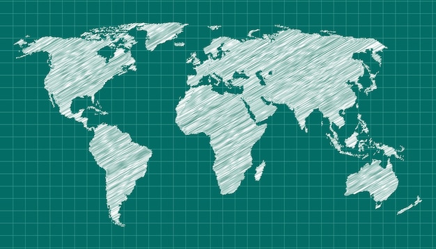 Начертанная карта мира на зеленом фоне