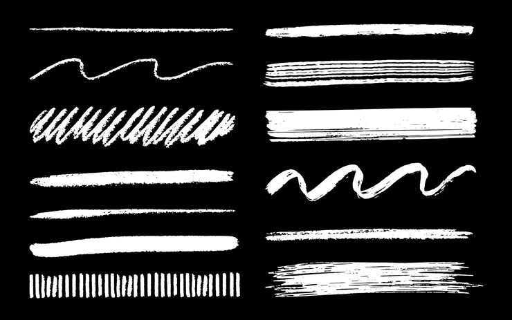 Scribbles set Hand drawn chalk rough brush lines White marker drawing strokes collection Paint