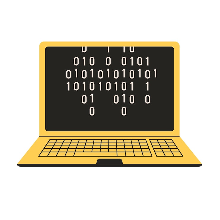 Vector script coding and programming concept user programming coding binary code on laptop icon for web
