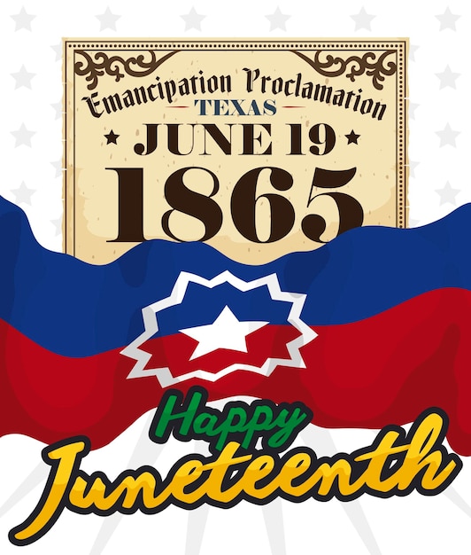 Scorri con il segno e la bandiera della proclamazione di emancipazione per celebrare juneteenth