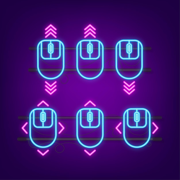 Scrolling mouse neon icon Landing page Computer mouse Vector stock illustration