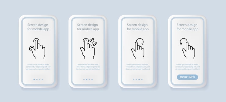 Vector 滾動設定圖標 指針手指手勢滑動器傳感器頁面等待環形路徑點擊鼠標指針概念 ui 電話應用程式屏幕與人 矢量線圖標為商業和廣告