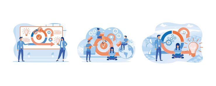 Vector scrum agile framework plan as software development method scrum process diagram as agile software development scheme scrum framework concept set flat vector modern illustration