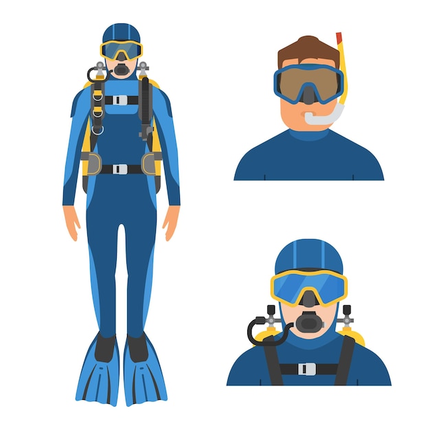 Vector scuba diver man