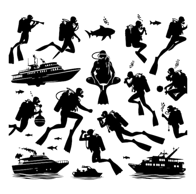 Scuba diver silhouettes diving silhouettes vector