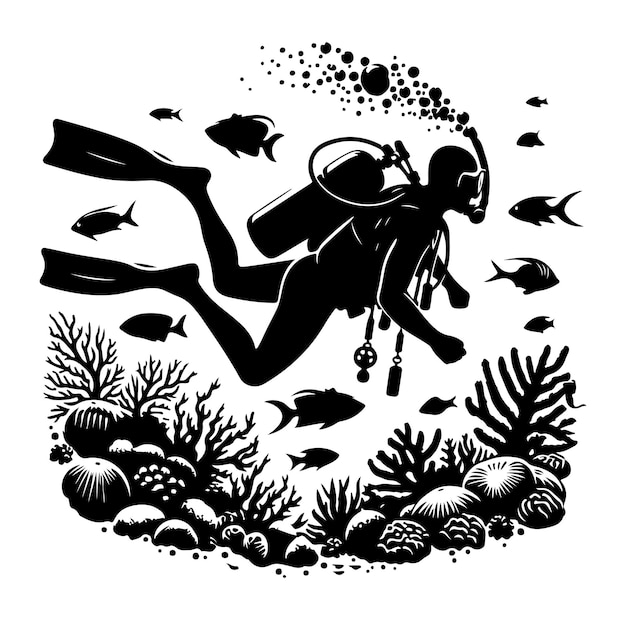 Scuba diver silhouettes diving silhouettes vector