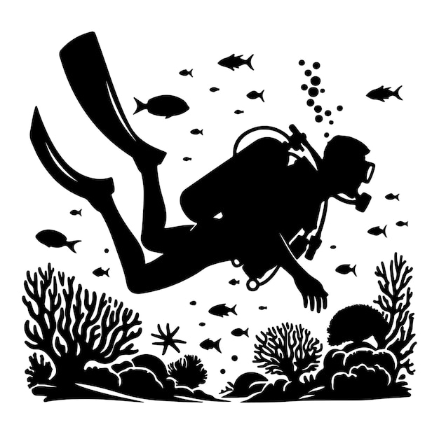Scuba diver silhouettes diving silhouettes vector