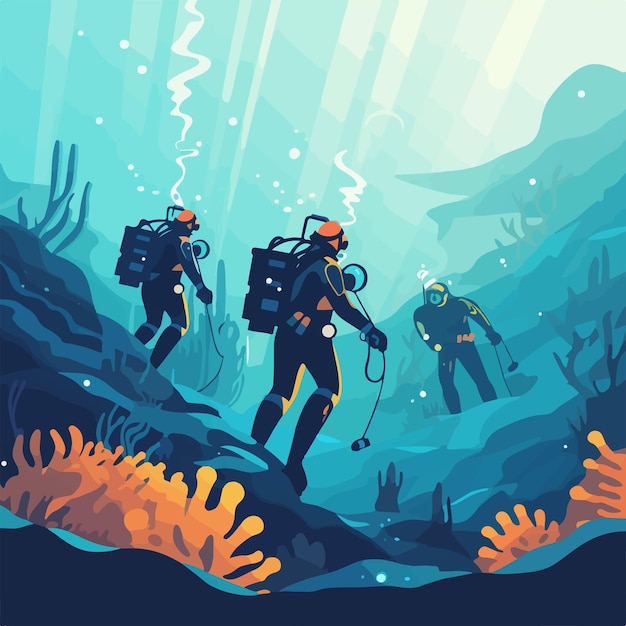 Scuba divers under water expedition