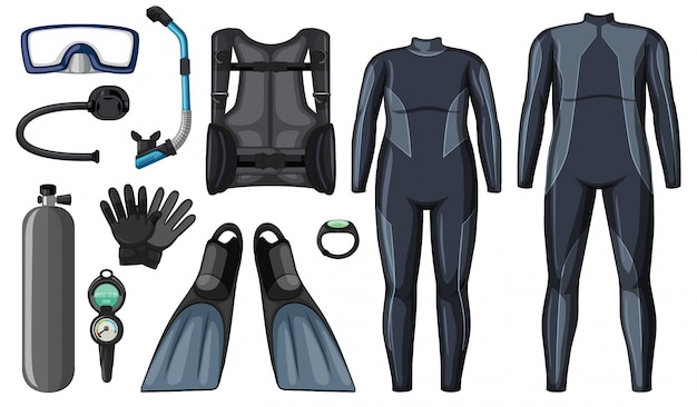 Scuba diving equipment in black color