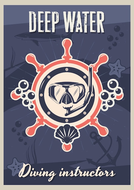 Vector scuba diving instructors vintage typography poster template vector illustration