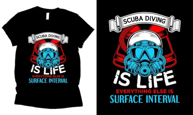 Vettore l'immersione subacquea è la vita tutto il resto è la superficie intervallo subacqueo t-shirt design