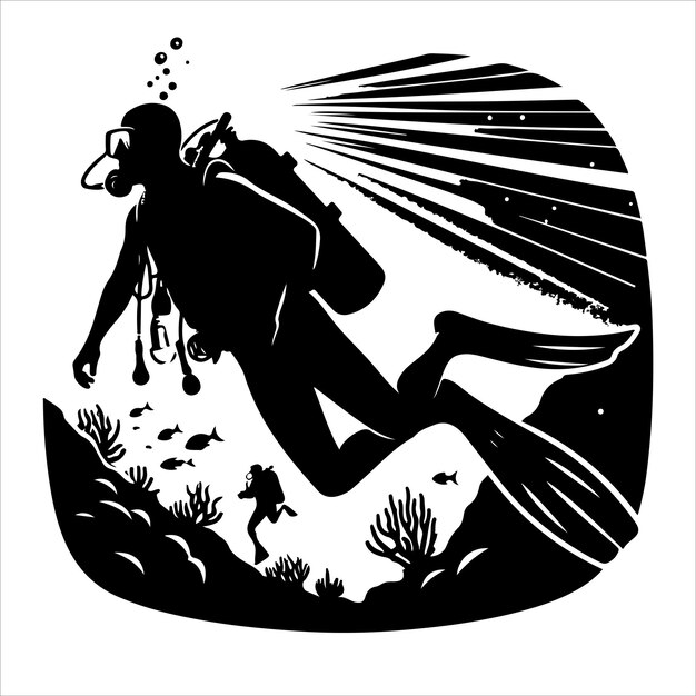 scuba diving silhouette vector illustration on white background