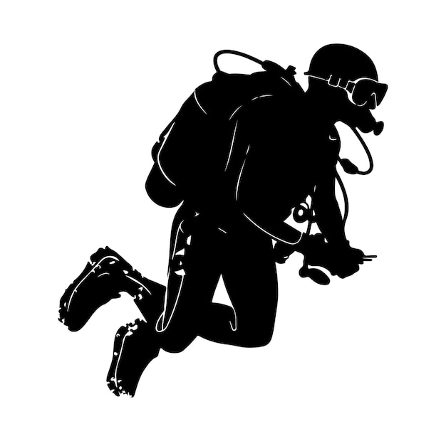 Scuba diving silhouette Vector On White Background