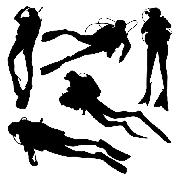 Vector scuba diving silhouettes vector illustration