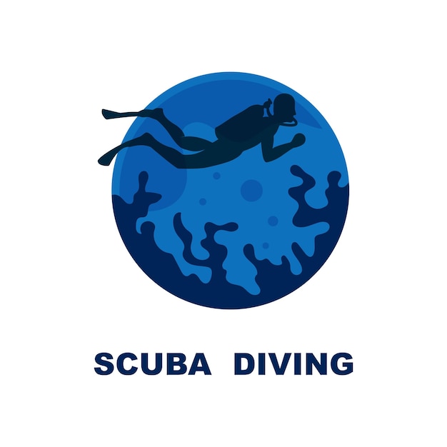 水の下でスキューバ ダイビング スポーツ ロゴ ベクトル イラストレーター シルエット ロゴ デザイン