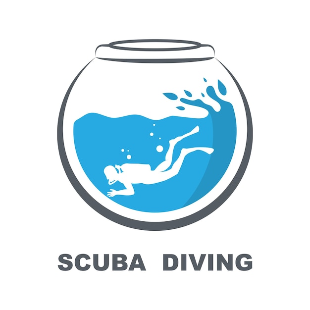 Scuba diving sport logo under water vector illustrator silhouette logo design