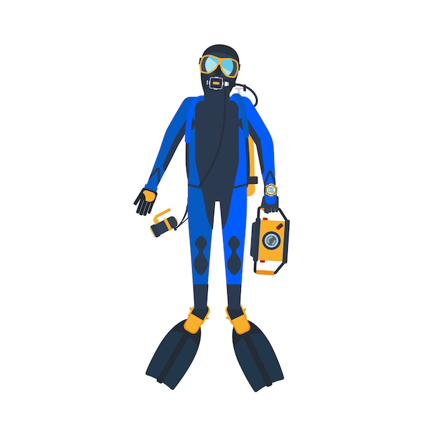 Vector scuba-duiker vlakke stijl illustratie