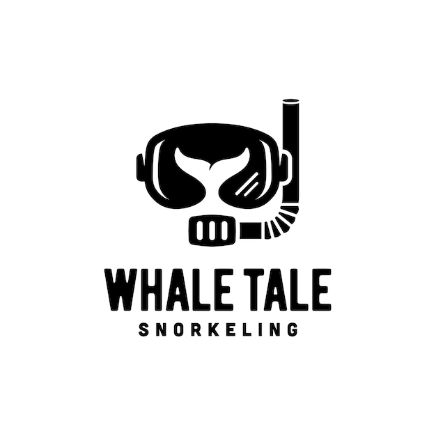 Scuba Snorkel Mask with Whale Tale for sea ocean underwater snorkeling diving logo design