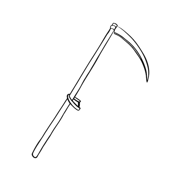 Scythe hand getekende vectorillustratie in doodle stijl geïsoleerd op een witte achtergrond