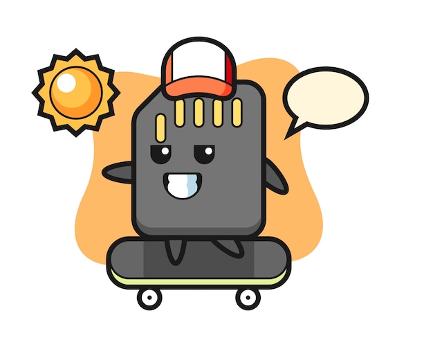 Sd card character illustration ride a skateboard, cute style design for t shirt