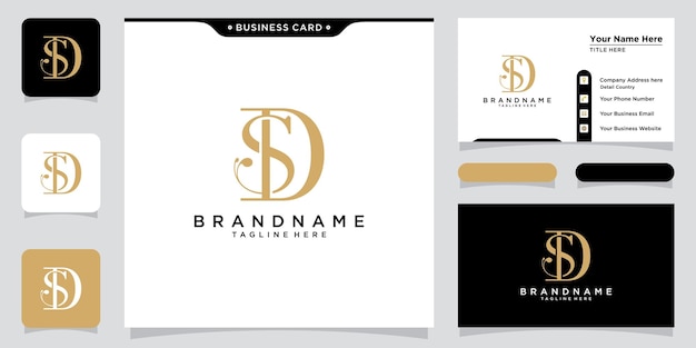 Sd или ds абстрактный начальный логотип буквы монограммы с дизайном визитной карточки